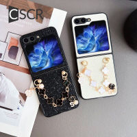 CSCR โซ่แบบประณีต ZFlip5เคสโทรศัพท์เงางามสำหรับ Samsung Galaxy Z พลิก4 5กรัม Zflip3 Flip5เคสจี้รูปดอกคาเมลเลีย