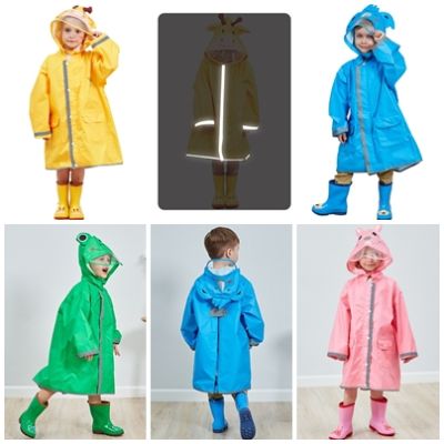 ((มีช่องสำหรับกระเป๋าเป้/มีแถบสะท้อนแสง/มีที่ปิดหน้ากันละอองฝน)) ชุดกันฝนเด็ก เสื้อกันฝนเด็ก  Raincoat (ไซส์ S,M,L)