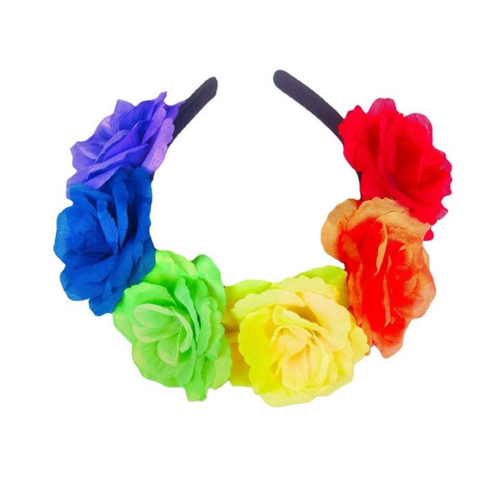 europe-and-the-united-states-rainbow-simulation-rose-flower-headband-six-flowers-festival-pride-day-party-hair-band-hair-access-adhesives-tape