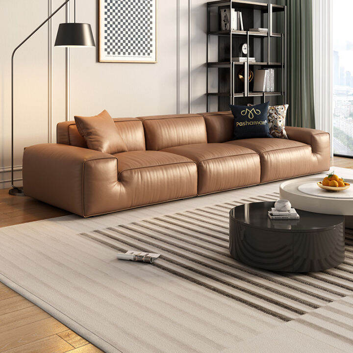 TATA HOME Leather Sofa โชฟาหนังแท้ Italian Minimalist Tofu Block Sofa ...