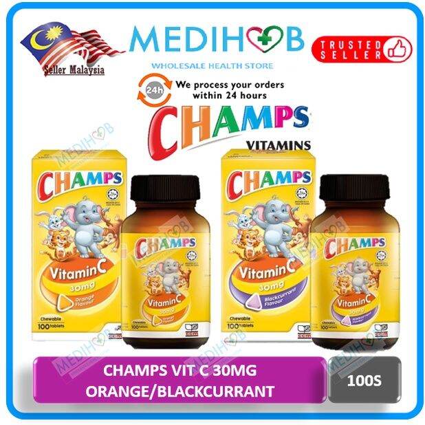 CHAMPS Vitamin C 30mg Chewable Young Kids Immunity 100 tablets - Orange ...