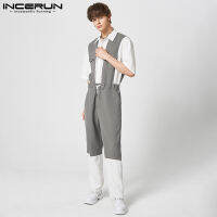 2023ผู้ชาย Jumpsuits Patchwork Lapel แขนสั้นปุ่ม Casual Romper ผู้ชาย Streetwear แฟชั่นกระเป๋า Cargo Overalls S-5XL INCERUN