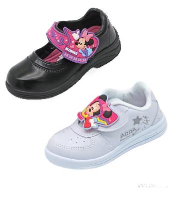 รองเท้านักเรียน เด็กผู้หญิง นักเรียนอนุบาลหนังดำ และ พละสีขาว Adda ลาย Minnie Mouse รุ่น 41G95/41C17 (ไซส์ 25-35)