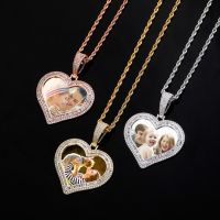 ♟❣  TOPGRILLZ Custom Photo Pendant Heart-shaped Medal Necklace Iced Hip Hop Fashion Jewelry Men