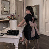 ฤดูใบไม้ผลิและฤดูร้อนปี Dark Night Black Elf Design Sense Lace Bow Dress Female Waist Slim A-Line Skirt