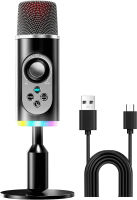 YENDILI USB Computer Microphone for PC, PC Gaming Microphone USB C Condenser Microphone with RGB Light Headphone Jack Mute Button for Live Streaming Podcast Video Meeting YouTube Studio Recording