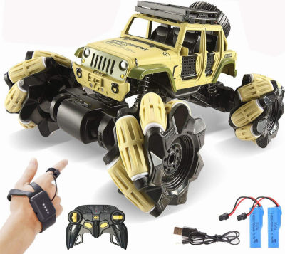 LOOZIX 1:16 Alloy Gesture Sensing Remote Control Car, Hand Controlled RC Car 360° Rotating 4WD 2.4Ghz RC Monster Trucks Stunt Vehicle Rechargeable Batteries for Kids Khaki