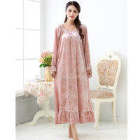 long Velour princess nightgowns sleepwear dress women night gown plus size Spring autumn new velvet womens sleepwear night wear