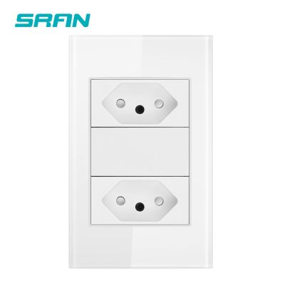 ▤♨ SRAN Brazil Standard 2gang 3pins 10a Socket Crystal Glass Panel Wall Outlet 118mmx72mm BR Socket USB Type C Charging Port