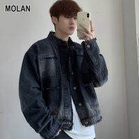 MOLAN เสื้อแจ็คเก็ตยีนส์ ผู้ชายความรู้สึกเฉพาะของผู้ชายในการออกแบบแจ็คเก็ตผ้าเดนิมแจ็คเก็ตสั้นแฟชั่นลำลอง