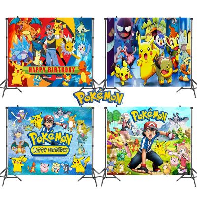 【CW】 Pokemon Birthday Party Backdrop Anime Cartoon Pikachu Vinyl Background Backdrop Photography Wall Hanging Party Supplies Decor