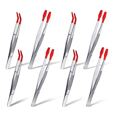 8 Pieces Plastic Tweezers with Rubber PVC Silicone Coated for Jewelry Industrial Craft