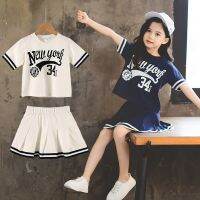 【CC】 2023 Short-Sleeved A-Line Skirt 2Pcs Set College Uniform Children Clothing Baby Tracksuits