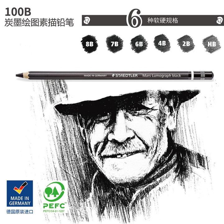 1-pc-staedtler-100b-ergosoft-coloring-pencil-black-barrel-staedtler-mars-lumograph-drawing-sketching-pencils
