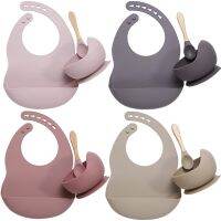 【CC】 28 Colors BPA Baby Silicone Tableware Bib Saliva Non-Slip Sucker Bowl Spoon for Children