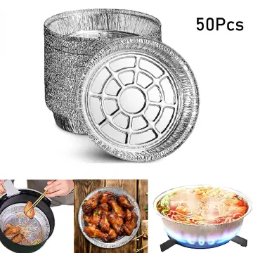 50pcs Disposable Aluminium Foil Food Container Trays with Lid Roast Pan