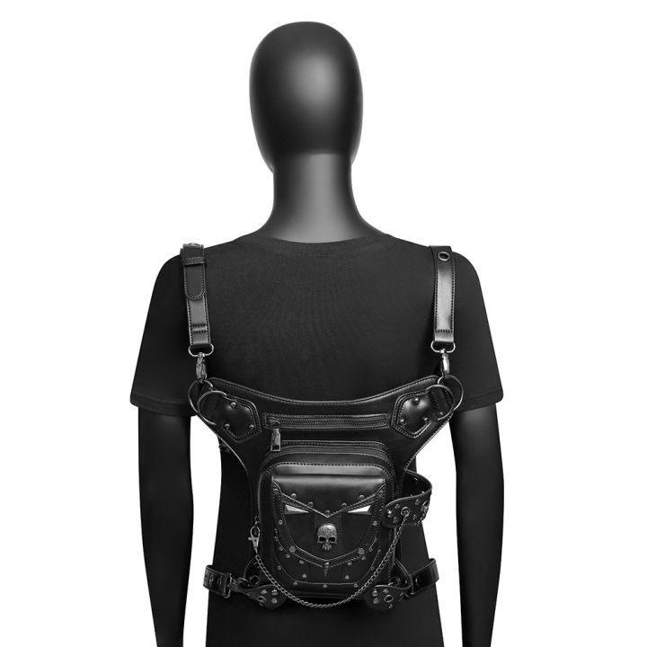 new-european-and-american-punk-motorcycle-skull-chain-bag-womens-cross-body-bag-pu-outdoor-pocket