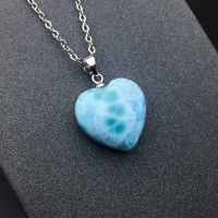 VANTJ Natural Blue Larimar Pendant Heart Shape From Dominica Gemstone Cabochon For Women Man Best Gift