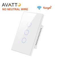 AVATTO Tuya WiFi Switch No Neutral Wire Required  RF433 Smart Home Interruptor Light Switch US 1/2/3 Works for Alexa Google home Wall Stickers Decals