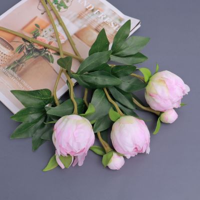 [AYIQ Flower Shop] 1ชิ้นดอกไม้ประดิษฐ์สาขาผ้าไหมกุหลาบดอกโบตั๋นแต่งงานตกแต่งบ้านจัดพืชปลอมของขวัญวันวาเลนไทน์ DIY ช่อเจ้าสาว