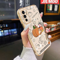 เคส JIUMOO สำหรับ Vivo V23e 5G Y75 V23E การ์ตูนน่ารักสีเทียนหน้าแข้งด้านข้างขอบสี่เหลี่ยมชุบเคสมือถือเคสกันกระแทกฝาปิดเลนส์เต็มรูปแบบปกป้องกล้องเคสซิลิโคนนิ่ม