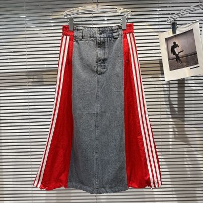 【CC】◎﹊☒  BORVEMAYS Contrasting Colors Denim Skirts A-line Knee-length Loose 2023 New Street All-match WZ1187