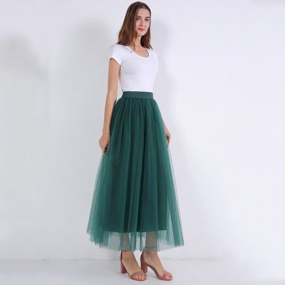 ‘；’ Bohemian Skirt Tulle Skirts Long Womens Maxi Skirts 4 Layers 100 CM Mesh Pleated Bridesmaidball Gown Flared Saia Longa