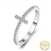 {BUSA Fashion Accessories} JewelryPalace Cross Sideway Anniversary Cubic Zirconia แหวน925แหวนเงินสำหรับผู้หญิงเงิน925เครื่องประดับ Fine Jewelry