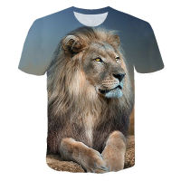 Summer Men 3D Forest King Printed T-shirt with Lion Pattern Casual Fashion Crew Neck Fun Quick Drying Short Sleeves