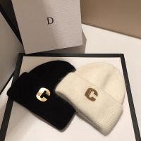 CW Rabbit hair knitted hatfragrance C word fashion tide brand head cap cold winter thickened warm ear protection wool cap