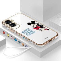 Volans เคสสำหรับ Honor 90 5G 90 Lite 5G ฟรีสายคล้องน่ารักการ์ตูนมิกกี้ Minie Mouse เคสขอบสี่เหลี่ยมลวดลายชุบเคสโทรศัพท์หรูหราชุบนุ่มเคสโทรศัพท์