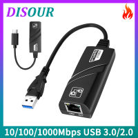 DISOUR 10/100/1000Mbps USB 3.0/2.0 Type-C 3.1ถึง Gigabit Ethernet RJ45 Lan Ethernet Adapter การ์ดเครือข่ายสำหรับ MacBook Air MAC สำหรับ PC แล็ปท็อป Windows 7 8 10