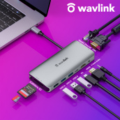Wavlink Hub USB C Nhôm Dock Mini, Bộ Chuyển Đổi USB C 10 Trong 1, Với 87 Sạc PD, Cổng HDMI 4K 30Hz, Cổng VGA 2K 60Hz, 3 Cổng USB 3.1, MicroSD Và Đầu Đọc Thẻ SD, Giắc Âm Thanh 3.5Mm, cổng Ethernet RJ45 Cho Windows Mac