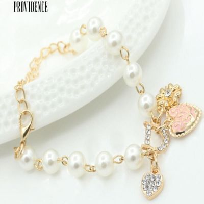 [Bayar Di Tempat] Faux Pearl Berlian Imitasi Cinta Hati Pendant Bracelet 5211059❐♨✟