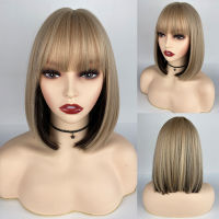 URCGTSA Short Bob Synthetic Wig For Women Blond Wigs with Bangs Heat Resistant Fiber Lolita Cosplay Hair Wig Party