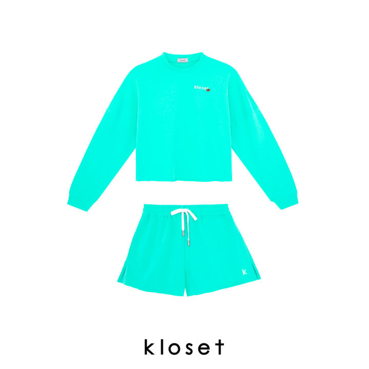 kloset-kk22-set002-kloset-sweatshirt-with-shorts-set-เสื้อแขนยาว-กางเกงขาสั้นเอวยางยืด-เสื้อจั๊มปลายแขน-กางเกงยางยืด