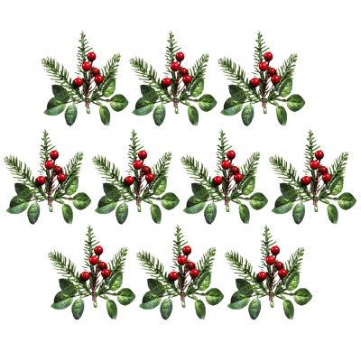 [wondering] 10ชิ้นคริสต์มาสพืชเบอร์รี่ F AUX ไพน์คัดสรรปลอมประดิษฐ์ช่อเครื่องประดับอุปกรณ์จัดงานแต่งงานดอกไม้พวงหรีดสีแดงจัดปาร์ตี้คริสต์มาสห่อของขวัญตกแต่ง