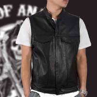 ร้อน, ร้อน★ZOGGA 2023 Men Vest Black Biker Motorcycle Hip Hop Waistcoat Male Faux Leather Punk Solid Black Spring Sleeveless Leather Vest