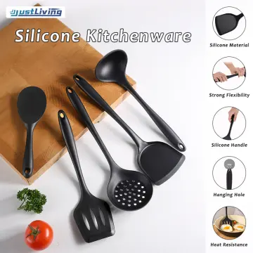 Black Silicone Kitchenware Cooking Utensils Set Non-stick Cookware Spatula  Shovel 304 Stainless Steel Handle Kitchen
