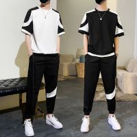 【hot seller】 high-end casual sports suit mens new handsome short-sleeved T-shirt two-piece set