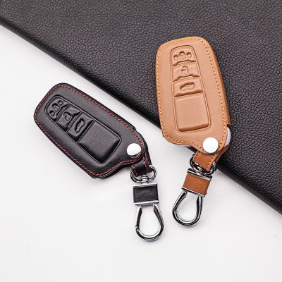 ✾□❣ Carrying Leather Key Chain Case Cover For Toyota Camry Prado 2017 2018 CHR Prius Corolla RAV 4 3 Buttons Remote Control