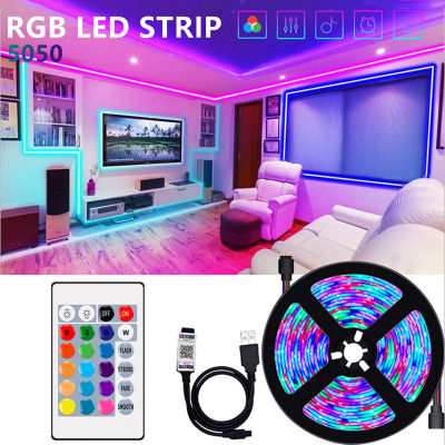 0.5/1/2/3/4/5M USB LED Strip Lights 5050 RGB Flexible Lamp Tape Computer TV Background Light Room Decorative Lights with 24Key Remote Controller