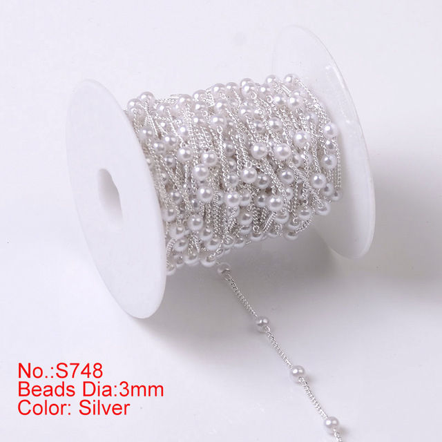 1 meter Imitation Pearl Beaded Chain Metal Copper Necklace Chain Diy Handmade Necklace Bracelet Jewerly Accessories