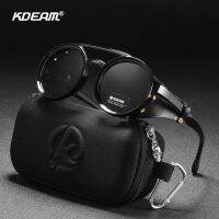 【hot】 KDEAM Round Sunglasses Men Leather Shield Glasses Designed KD179 ！