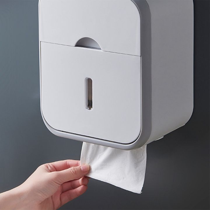 punch-free-toilet-paper-holder-box-waterproof-tissue-box-bathroom-rack-wall-mounted-kitchen-bathroom-holder-grey