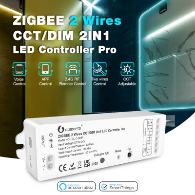 GLEDOPTO 2 Wires CCTDIM ZigBee 3.0 Smart LED Strip Controller Work with SmartThings Alexa Smartlife App Voice RF Remote Control