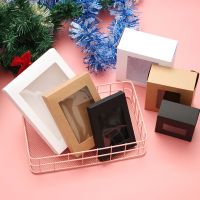 10Pcs DIY Vintage Color Kraft Paper Gift Box Cake Package with Clear PVC Window Candy Wrapping Bag Wedding Birthday Package Box Gift Wrapping  Bags