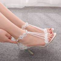 7 cm sexy one word with shallow mouth a stiletto heel sandals white fine with beaded flower sandals size code