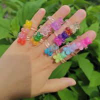 Last Lady New Fashion Candy Colors Women 39;s Rings Transparent Resin Cute Bear Creativity Jewelry Party Accessories Wholesale