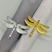 ผ้าเช็ดปาก Dragonfly แหวนสำหรับโรงแรมงานแต่งงานโต๊ะจัดเลี้ยงผ้าเช็ดปากโลหะหัวเข็มขัดตกแต่งบ้านหยดผ้าขนหนูกระดาษ